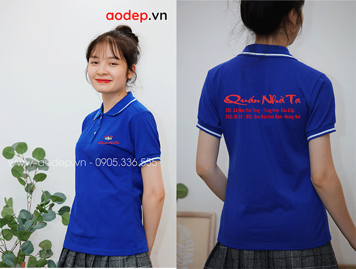May áo polo màu xanh Quán nhà ta | May ao phong dong phuc